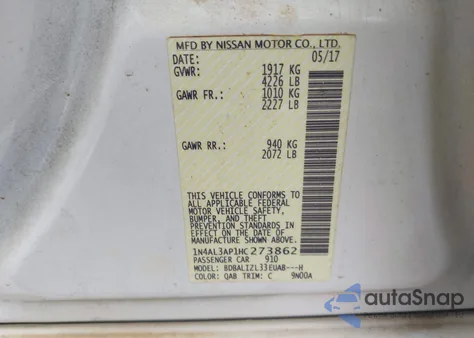 2017 Nissan Altima 2.5 Sv from USA, damaged, VIN 1N4AL3AP1HC273862